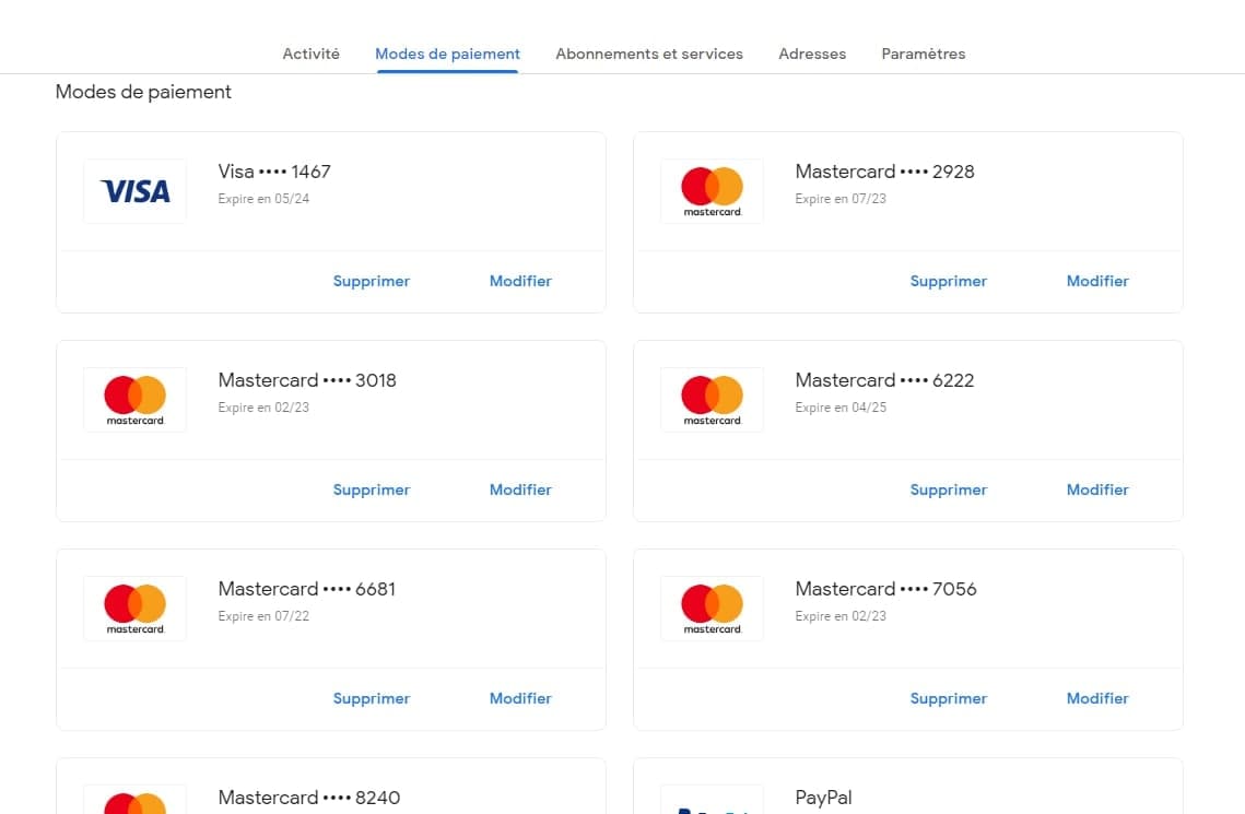 Modes de paiement
